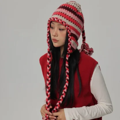 Stylish Knitted Trapper Hat with Striped Pattern - Image 11